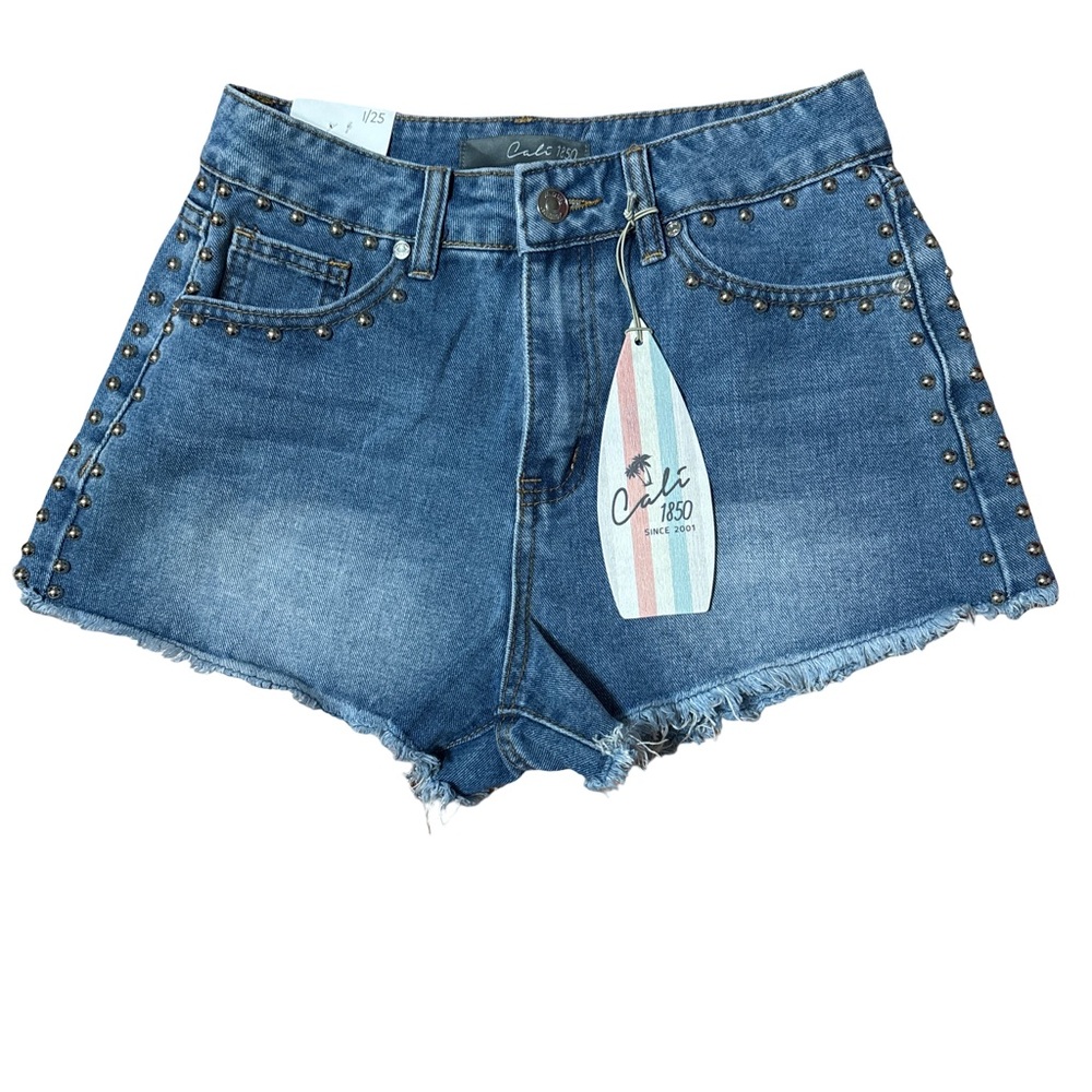 Cali 1850 Blue Studded Women's Jean Shorts